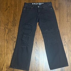 Black Distressed Wide Leg Jeans